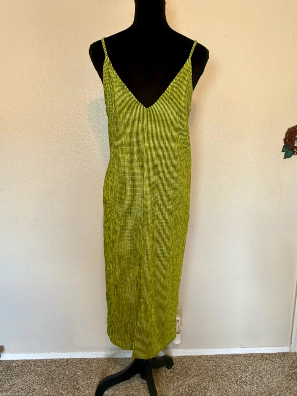 Zara Neon Gingham Checkered Y2K Slip Dress Yellow Black Medium
